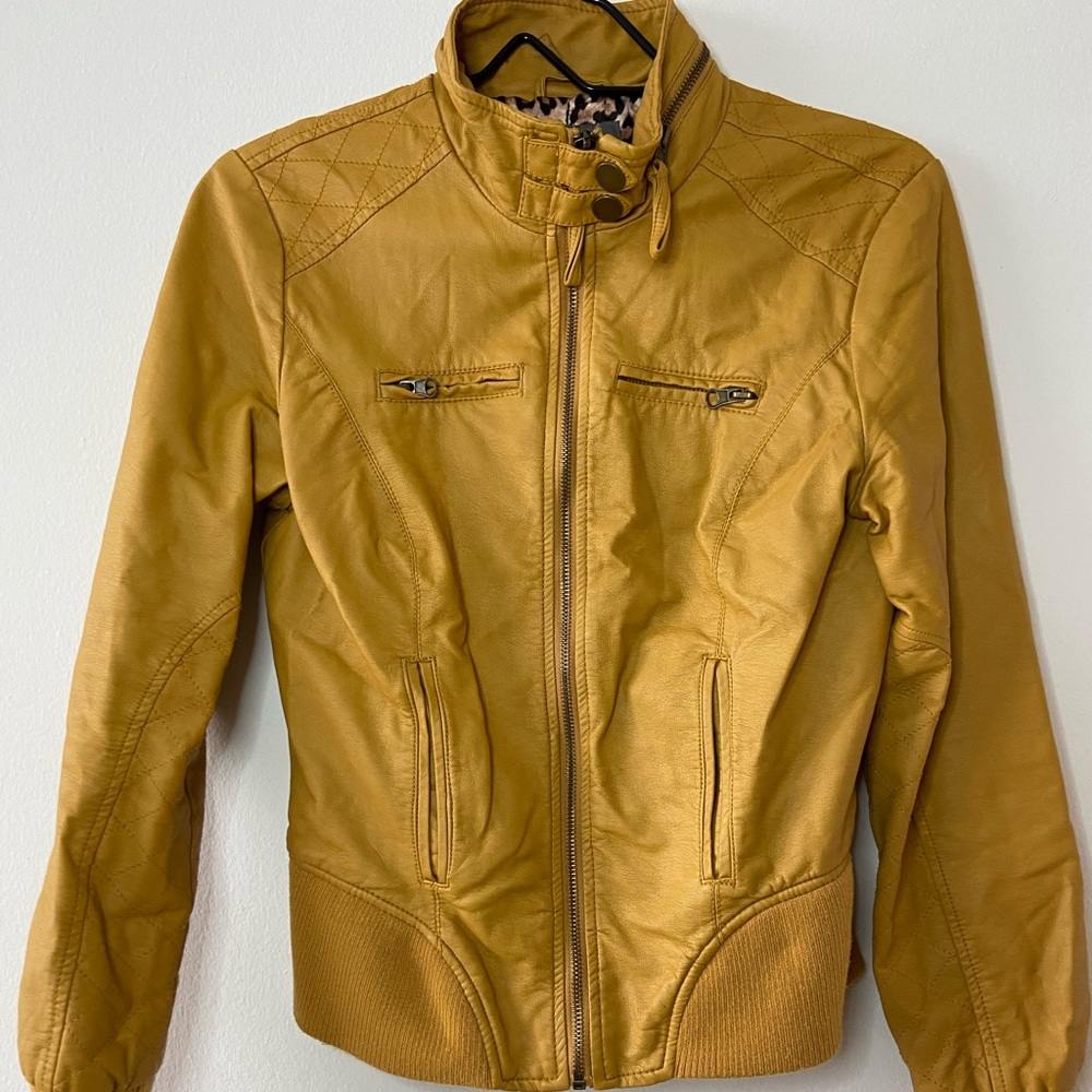 Faux Leather Jacket Mustard Yellow
